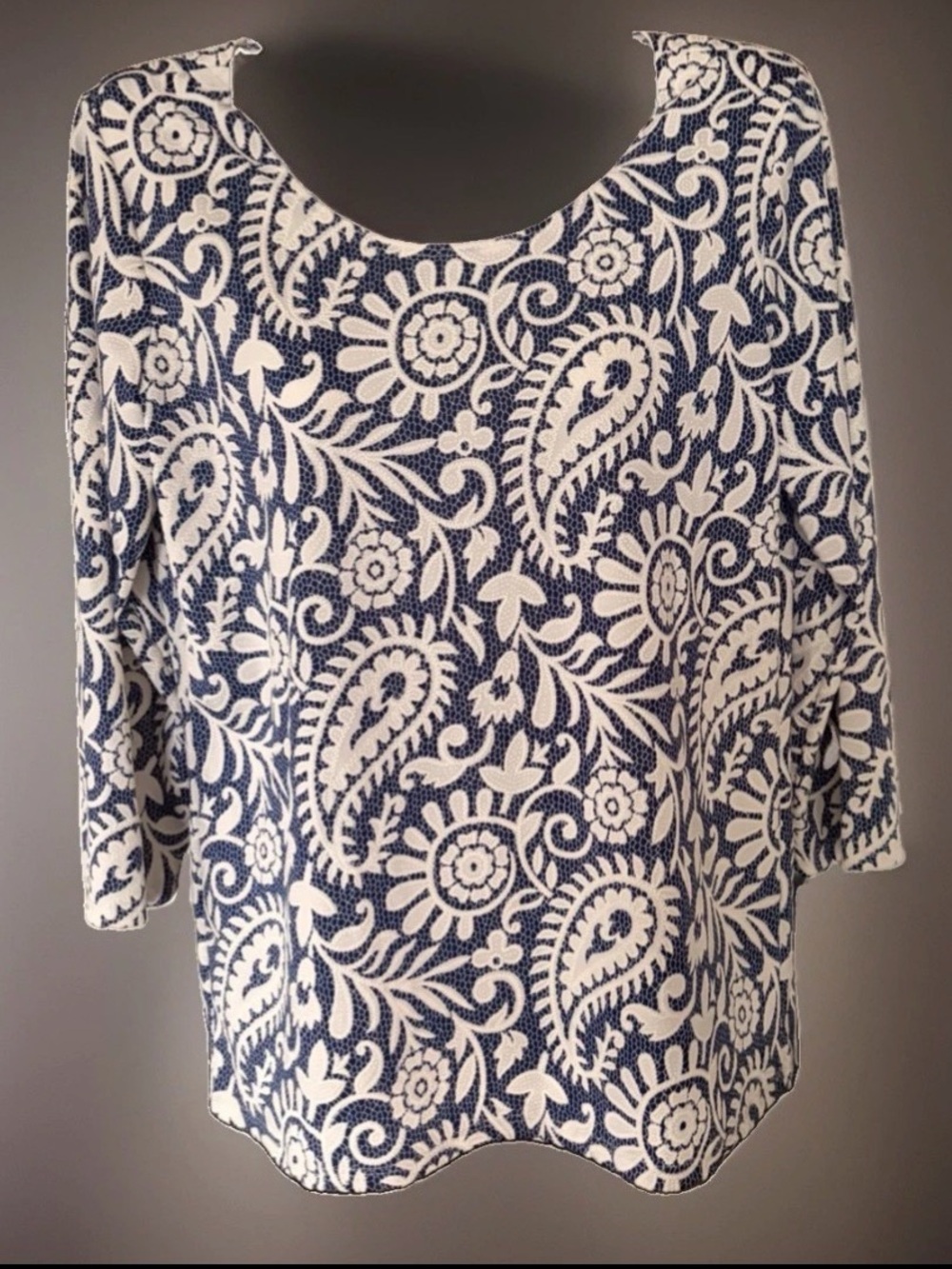 Double Take, Medium Petite Blouse Paisley Floral Print, Raised texured Fabric